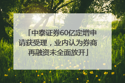 中泰证券60亿定增申请获受理，业内认为券商再融资未全面放开