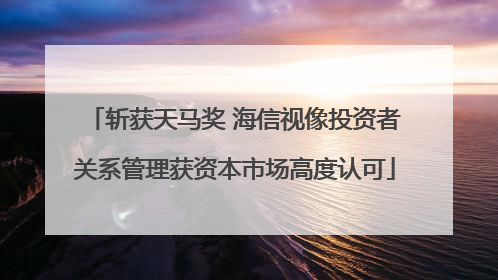 斩获天马奖 海信视像投资者关系管理获资本市场高度认可