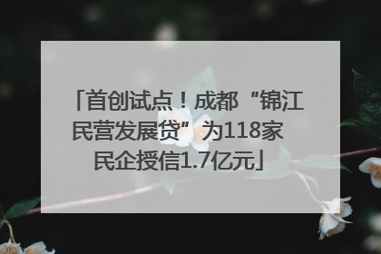 首创试点！成都“锦江民营发展贷”为118家民企授信1.7亿元